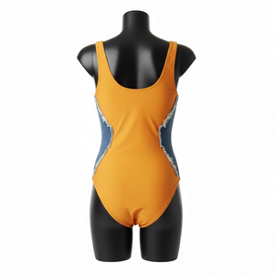 Traje de Baño de Lujo para Mujer en Poliéster y Spandex, Color Naranja, Estilo con Paneles Laterales, Logotipo Personalizado con Transferencia Térmica - Product Image 2