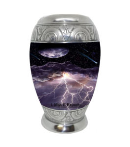 Urnas de cremación relámpago Moon Asteroids Storm Clouds para cenizas humanas con bolsa de terciopelo gratis Fabricante indio - Product Image 1