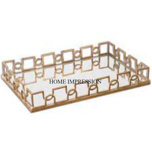 Lujosa calidad Metal único elegante diseñador chapado en oro marco Rectangular espejo bandeja MESA CENTRO DE MESA y decoración - Product Image 6