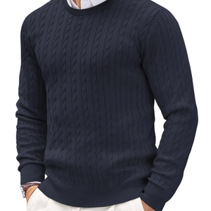 Men's Crew-neck Cable Knit <b>Cardigan</b> Sweaters Unisex Relax Fit Breathable <b>Long</b> Sleeve Casual Ribbed Sweater - Product Image 3
