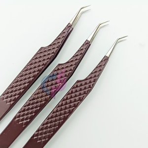 Pince à cils en acier inoxydable durable à 45 degrés pour éventer et isoler emballage bleu personnalisé de marque privée de couleur marron - Product Image 2