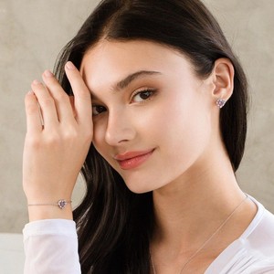Twin Heart Lavender Amethyst <b>Charm</b> <b>Bracelet</b> Purple Gemstone Chain For Women 925 Sterling <b>Silver</b> February Birthstone Sentiment - Product Image 3