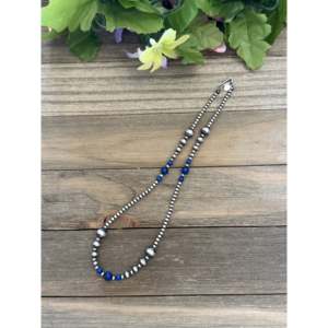 Navajo Strung Lapis and Sterling Silver Graduated Pearl Necklace - Product Image 3