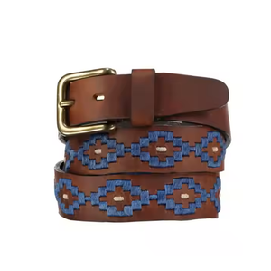 Cinturón de Polo de Cuero Genuino Personalizado al por Mayor con Bordado Ecuestre Clásico de Estrella para Hombre - Product Image 2