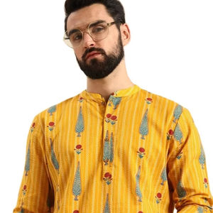 Kurta en coton jaune moutarde pour hommes et pantalon blanc kurta en coton pur avec pantalon pour hommes vêtements de production en vrac - Product Image 1