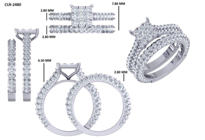 Anillo de compromiso con moissanita de corte redondo de 3 quilates, estilo racimo cuadrado, conjunto nupcial, anillo de oro blanco macizo de 14 quilates para mujer - Product Image 6