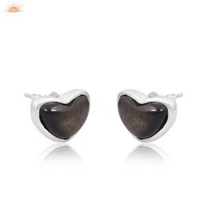 Gold Sheen Obsidian Heart Style 925 Sterling Silver Women Stud Earrings Beautiful Handmade Push Back Earrings <b>Gift</b> <b>For</b> <b>Friend</b> - Product Image 2