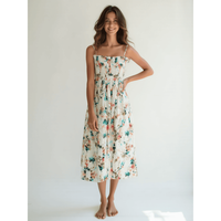 Robe midi florale en pur coton pour femme, taille élastique, respirante, ODM, tendance, décontractée, coupe trapèze, longueur genou, taille XS, pour club et occasions spéciales