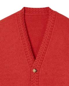 Red Soft Knit <b>Cardigan</b> Sweater <b>With</b> Cozy Warm Fabric And Front <b>Pockets</b> Plus Button Closure For Stylish Cotton Winter Wear - Product Image 4
