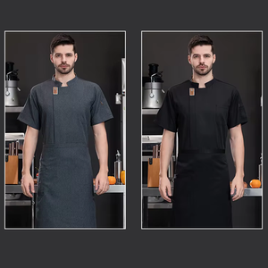 Conjunto de uniforme de personal de restaurante y bar de sarga con logotipo personalizable, Chaqueta corta y delantal para atuendo de personal personalizado - Product Image 3