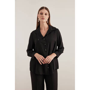 เสื้อป๊อปลินปักสีดำคอลูกไม้ - Product Image 2