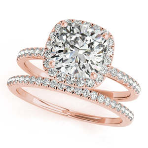Cushion Diamond Halo Bridal <b>Set</b> 0.84ct with French Pave 18k Rose Gold - Product Image 4