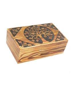 Caja de madera quemada antigua, urnas de cremación funeraria para cenizas humanas, madera de pino grande para adultos (250 pulgadas cúbicas, árbol de la vida-1) - Product Image 1