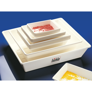 ถาดในห้องปฏิบัติการพร้อมที่จับตามหลักสรีรศาสตร์ของบริษัท Burkle GmbH รางป้องกันการหก ใช้งานง่าย อุปกรณ์ในห้องปฏิบัติการ - Product Image 1