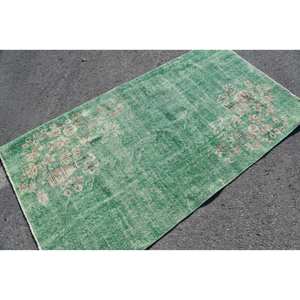 Tapis floral en laine fait main vintage vert beige Patchwork Rectangle Design 3.5x6,6 pieds mur à mur pour salon Latex soutenu - Product Image 2