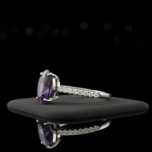 Certified 925 <b>Silver</b> Fine Islamic Engagement <b>Wedding</b> <b>Band</b> Ring Natural Amethyst Oval Cut Prong Set Rhodium Plated Vintage Third - Product Image 6