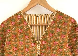 Indian Hand Block Printed Cotton Quilted <b>Jacket</b> for Women Breathable Reversible Floral Button All Season Casual Outerwear <b>Jersey</b> - Product Image 3