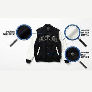 Veste universitaire sur mesure en gros pour hommes, corps en laine, manches en cuir, veste de style lettreman, broderie de patch en chenille, streetwear, usine OEM - Product Image 2
