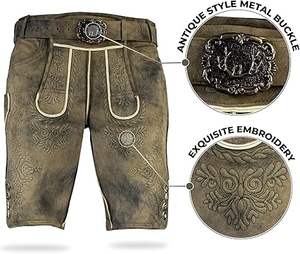 Authentique Mens Lederhosen Shorts Bavarois Allemand Tenue Traditionnelle Oktoberfest Costume avec Broderie - Product Image 2