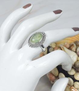 Prehnita verde Natural 925 anillo de piedras preciosas de plata esterlina joyería hecha a mano mes de junio piedra natal forma ovalada regalo para Navidad - Product Image 2
