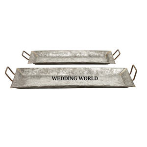 Plateau de service vintage galvanisé Forme ronde Ensemble de deux plateaux de service faits à la main Meilleure vente Designer Plateau de service de luxe en métal - Product Image 1