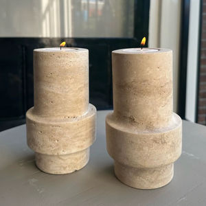 เชิงเทียนเสาหินทราเวอร์ตินที่ทันสมัยดีไซน์มินิมอลที่เรียบง่ายทนทานพื้นผิวธรรมชาติที่สะดวกสบายและหรูหราสำหรับตกแต่งบ้าน - Product Image 1