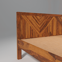 Lit sans rangement en teck massif, design moderne, finition miel clair, mobilier de chambre de haute qualité