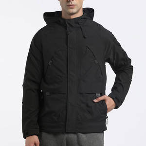 Chaqueta anorak de manga larga con capucha y cremallera para hombre, chaqueta cortavientos de nailon interno con cordón adjunto para hombre - Product Image 1