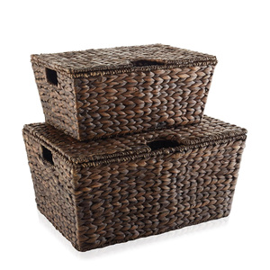 Boîte de rangement pliable en jacinthe d'eau avec couvercle, panier organisateur, boîtes de rangement de haute qualité - Product Image 2