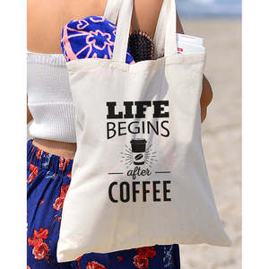 Las Vidas Comienzan Después del Café, Bolsas de Tela Reciclables con Diseño para Cafeterías - Product Image 3