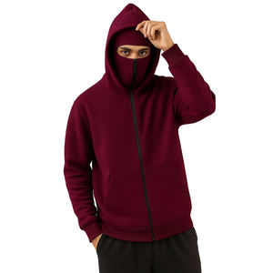 Sweat-shirt à capuche tendance pour homme, couleur unie, double couche, fermeture éclair, poche, pull-over, style Y2k rétro, hip-hop, hiver - Product Image 1