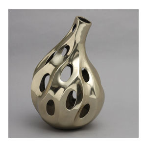 Jarrón de Flores Real de Aluminio Dorado con Diseño Texturizado, Patrón de Grano de Madera, Maceta Decorativa de Metal Hecha a Mano para Sala de Estar y Regalos - Product Image 6