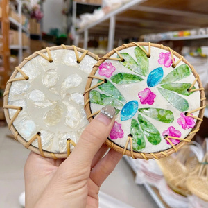 Handmade <b>Square</b> Rattan Woven <b>Placemat</b> Featuring Mother of Pearl Shell Mosaic Direct Factory Wholesale Custom Logo Vietnam - Product Image 6