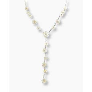 Collier long avec petite fleur plaqué rhodium - Product Image 1
