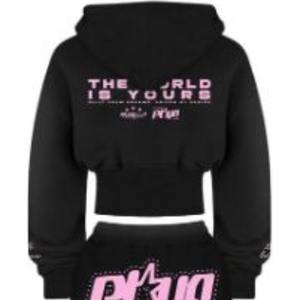 Ensemble de survêtement vintage brodé délavé avec sweat à capuche zippé court et pantalon de jogging pour femme – Style streetwear - Product Image 4