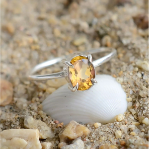 Bague Citrine Naturelle en Argent Sterling 925 Fine 6x8mm Pierre Précieuse Ovale Fait Main Bijoux Minimalistes de Bohème pour Femmes - Product Image 5