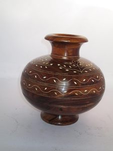 Matka & Handi en bois fabriqués à la main, Pot de fleur en bois Matka Vase en bois, Pot de Matka d'eau Himachal en bois antique - Product Image 4