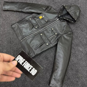 Blouson Bomber et Veste de Course en Cuir Patchwork à Capuche Personnalisé Unisexe pour Vente en Gros OEM - Product Image 2