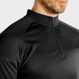T-shirts de sport à manches longues pour hommes, vêtements de sport personnalisés de haute qualité, demi-fermeture éclair, col haut, séchage rapide, coupe musculaire pour hommes - Product Image 2