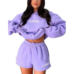 Conjunto de Sudadera con Capucha y Pantalones Cortos para Mujer, Antiarrugas, Transpirable, Informal, para Invierno, de Alta Calidad, Felpa, Corte Holgado, Personalizable en la Parte Delantera - Product Image 5
