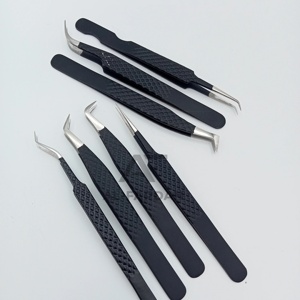 Matte <b>Black</b> Color Stainless Steel Eyelash Tweezers Diamond Grip 45 65 90 Degree Russian Volume <b>Boot</b> Lash Extension Tweezers - Product Image 2