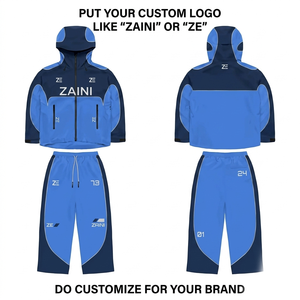 ZAINI 280 GSM Veste coupe-vent en polyester Taslon de qualité supérieure pour homme, hiver, à capuche, bleu marine, panneau contrastant, logo personnalisé OEM ODM - Product Image 1