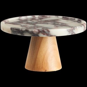 ฐานวางเค้กหินอ่อน Calacatta ทรงกลมหรูหรา พร้อมฐานไม้เนื้อแข็ง ฐานโชว์สไตล์โมเดิร์นสำหรับงานแต่งงาน งานเลี้ยง และตกแต่งบ้าน - Product Image 3