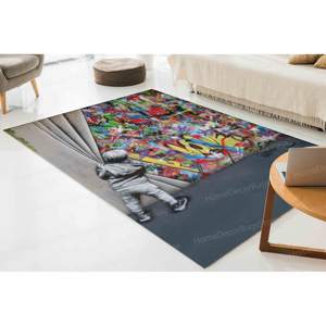 Tapis imprimé - Banksy Boy, tapis doux personnalisé, abstrait, chambre à coucher, tapis en chenille - Product Image 1