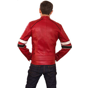 เสื้อแจ็คเก็ตบอมเบอร์หนังแกะแท้สำหรับผู้ชาย สไตล์ไฮสตรีท กันน้ำ เป็นมิตรกับสิ่งแวดล้อม ระบายอากาศได้ดี แห้งเร็ว ทรงเข้ารูป คอตั้ง - Product Image 3