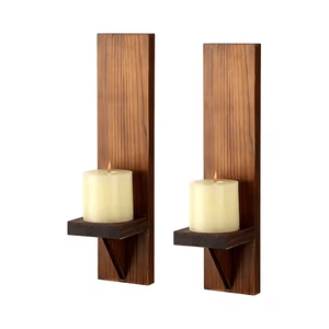 Set Of 2 Brown Wooden <strong>Wall</strong> Mounted Candle <strong>Holders</strong> Polished Craft Deco Elegant Wood <strong>Wall</strong> Hanging For Home Decor - Product Image 3