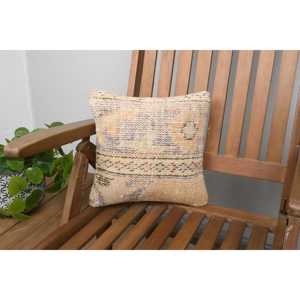 Beige Wool Kantha Patchwork <b>Bolster</b> <b>Pillow</b> 12x12 Inch Boho Woven Embroidered Printed Floral Square Vintage Design Rustic Floor - Product Image 1