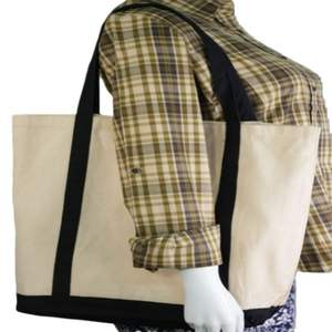 Sac à bandoulière pour femme en toile de coton vintage bicolore avec fermeture à glissière brodée monogramme-pour fourre-tout de plage de voyage ou fourre-tout de bateau - Product Image 5