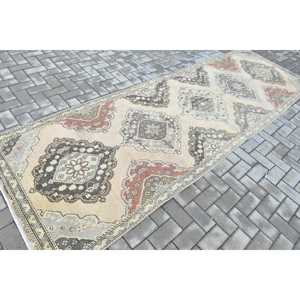 Turkish <b>Rug</b>, <b>Runner</b> 3.6x11.9 ft Vintage <b>Rug</b>, Gray Solid Wool <b>Rug</b> - Product Image 2