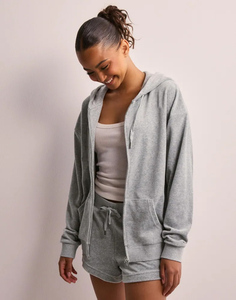 Sudadera con capucha de gran tamaño Halan para mujer con hombros caídos de Marga plateada de longitud completa, sudaderas con capucha antiarrugas y transpirables, sudadera con cremallera para mujer - Product Image 2